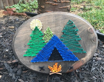 Tent Camping String Art Wood Plaque, Happy Camping Decor, Tent Camping Sign, RV Decor, Nature Lovers Sign, Christmas Gift, Retirement Gift,