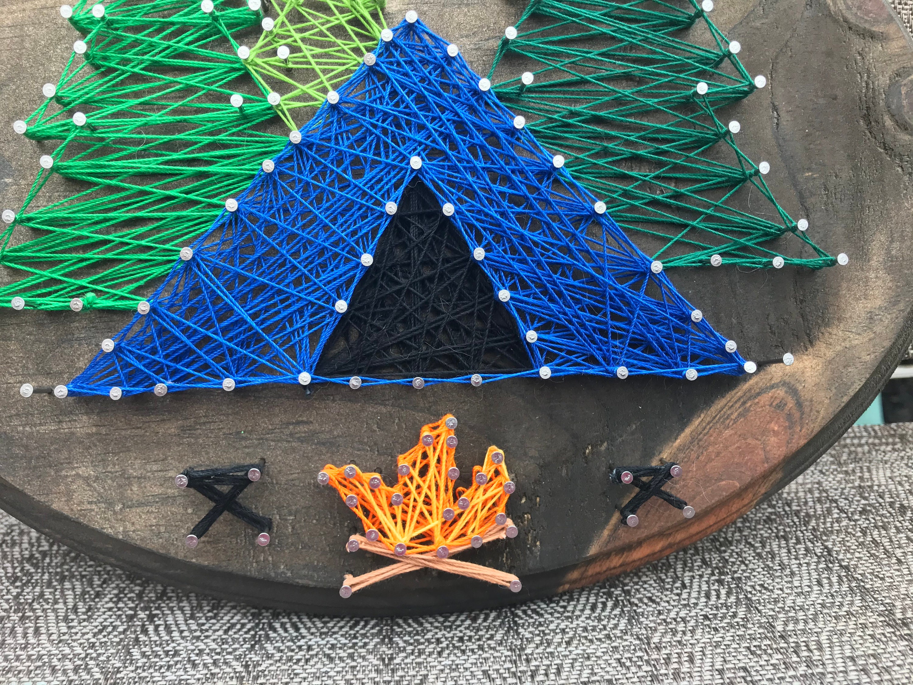 Tent Camping String Art Wood Plaque Happy Camping Decor Tent Etsy