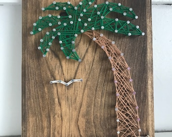 Palmera, decoración de playa, letrero de palmera, arte con cuerdas, placa de madera para colgar en la pared, decoración de piscina, decoración de patio, regalo de inauguración de la casa
