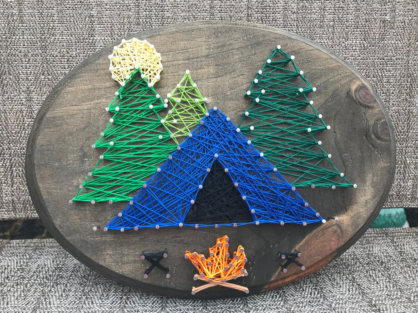 Tent Camping String Art Wood Plaque Happy Camping Decor Tent Etsy