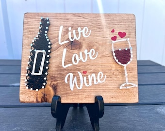 Arte con cuerdas Live Love Wine, arte con vino, decoración para amantes del vino, arte con cuerdas Cabernet, regalo único, decoración SheShed, idea de regalo con botella de vino, decoración de bar