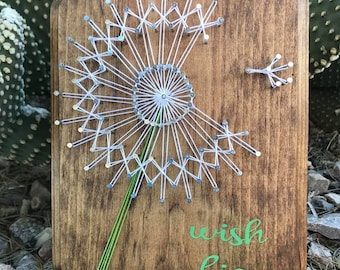 Wish Big String Art Wood Plaque, String Art, Wish Big Decor, Dandelion Decor, Graduation Gift, Shower Gift, Wedding Favor