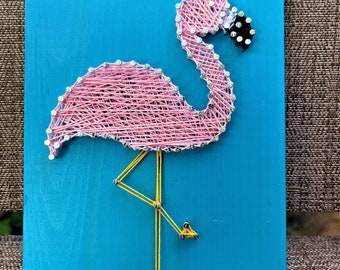 Arte con cuerdas de flamenco rosa, decoración con flamencos, arte con cuerdas de verano, decoración de pared con flamenco rosa, decoración de verano, regalo navideño único