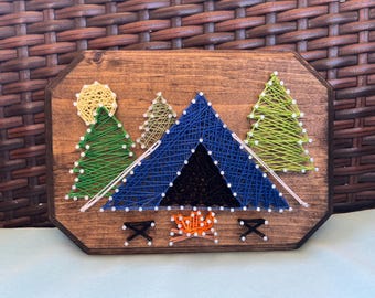 Tent Camping String Art Wood Plaque, Happy Camping Decor, Tent Camping Sign, RV Decor, Nature Lovers Sign, Christmas Gift, Retirement Gift,