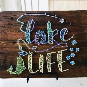 Authentic Barnwood Lake Life String Art, Fishing Decor, Lake House Sign, Lake Decor, Gone Fishing Sign, Father&#39;s Day Gift, Christmas Gift