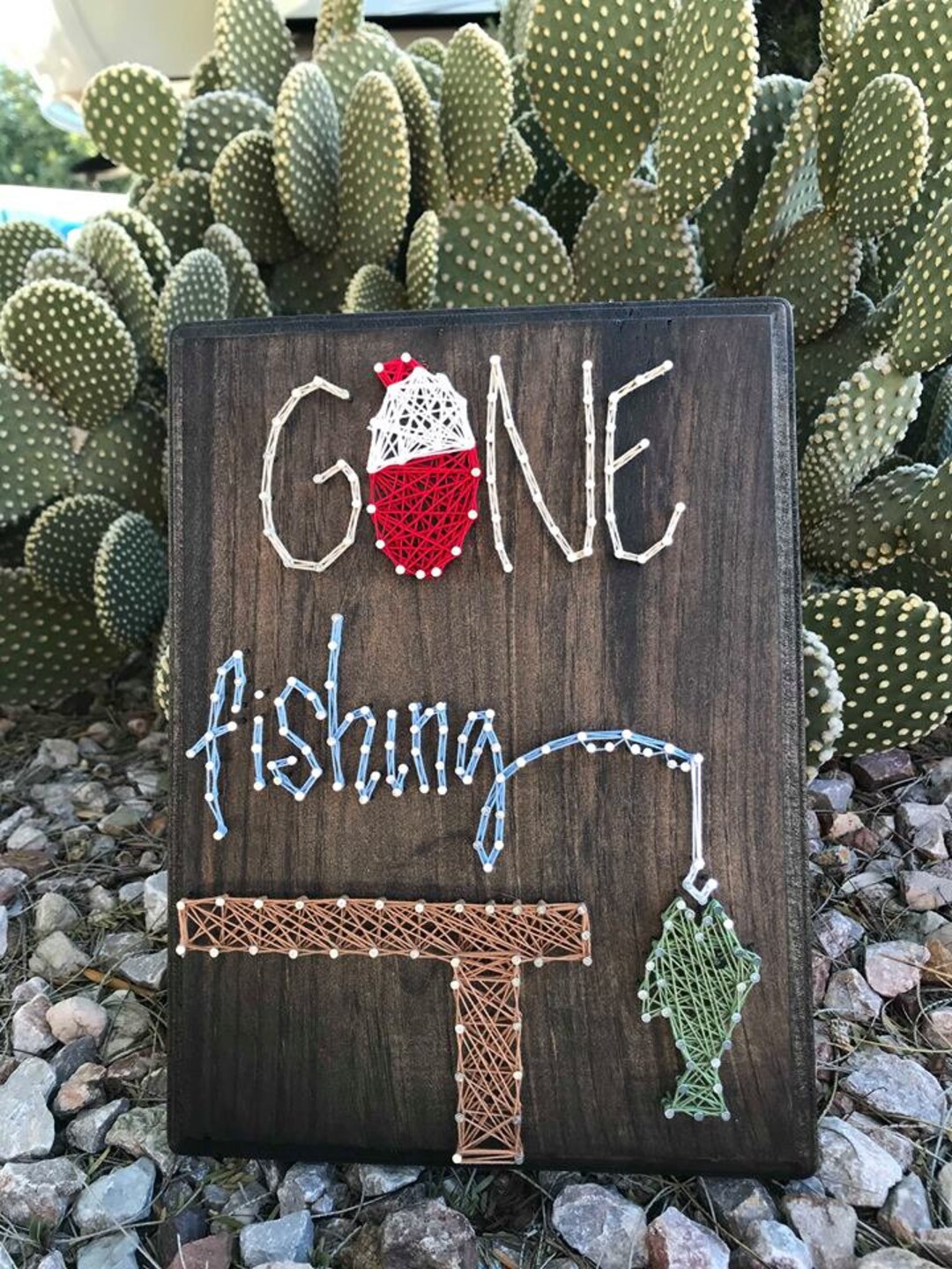 Gone Fishing Wood Plaque String Art, Fishing String Art, Fishing Sign