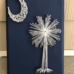 South Carolina Palmetto Tree and Crescent Moon Wood Plaque, String Art, South Carolina Logo. Palm Tree Decor, South Carolina Decor