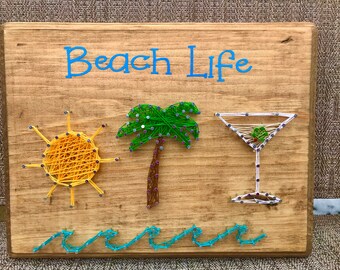Arte con cuerdas de vida en la playa, letrero de casa de playa, letrero de verano, arte con cuerdas de palmera, letrero de martini, decoración de casa de playa, regalo de jubilación, regalo único