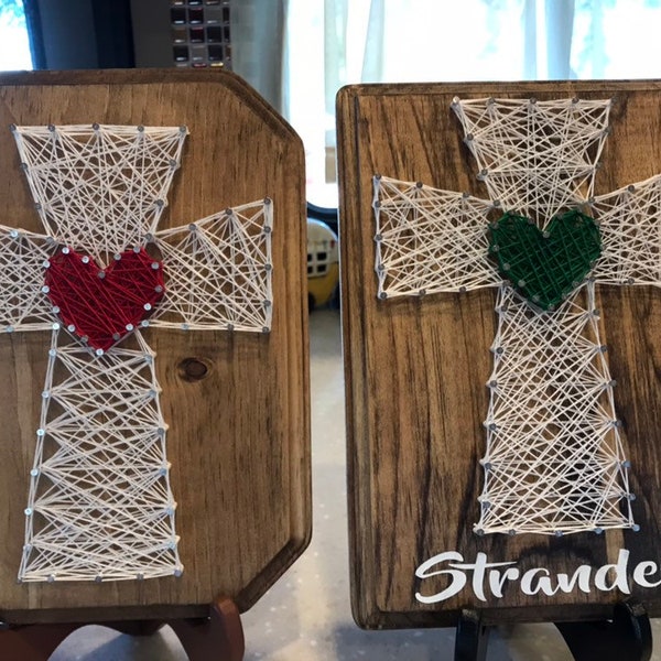 Cross with Red Heart String Art, Cross Sign, Religious Decor, Christmas Gift, Religion Gift