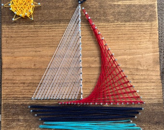 Sailboat with Sun String Art, sailing decor, retirement gift, sailing String Art, nautical, string, art, nautical decor, Christmas gift