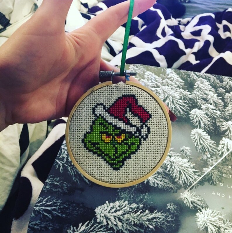 Mr. Grinch mini 3 inch cross stitch Etsy