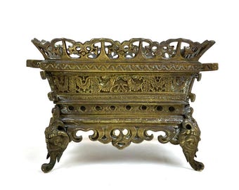 Vintage orientalischer Pflanzenständer aus Messing, um 1900, 18 × 28,5 × 17,5 cm