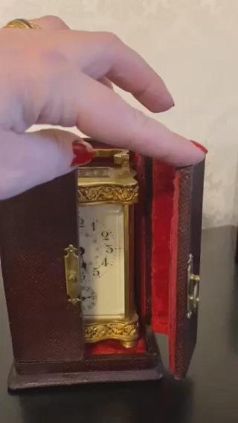 Antique 19thc French Officers Gilt Carriage Clock W/ Original Travel ...