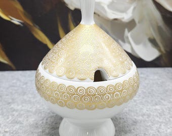Vintage 1945–1977 White Porcelain German Sugar Bowl Lidded, 13.5 cm