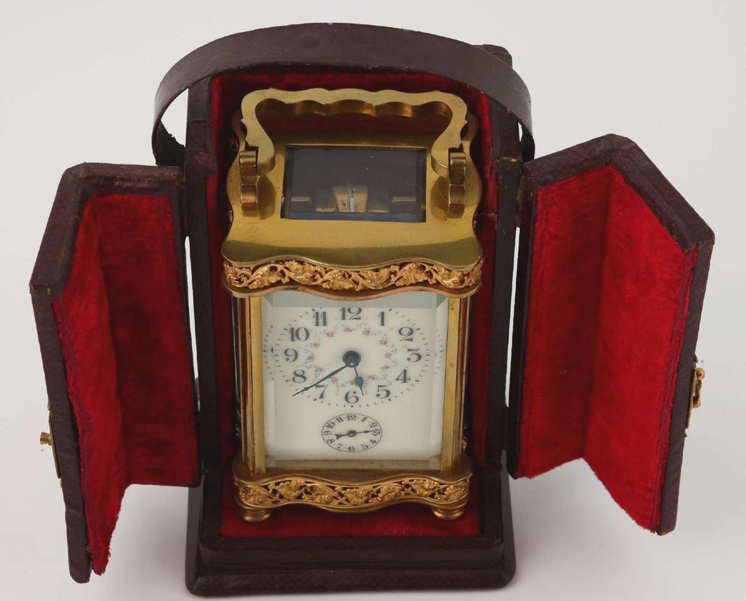 Antique 19thc French Officers Gilt Carriage Clock W/ Original Travel ...
