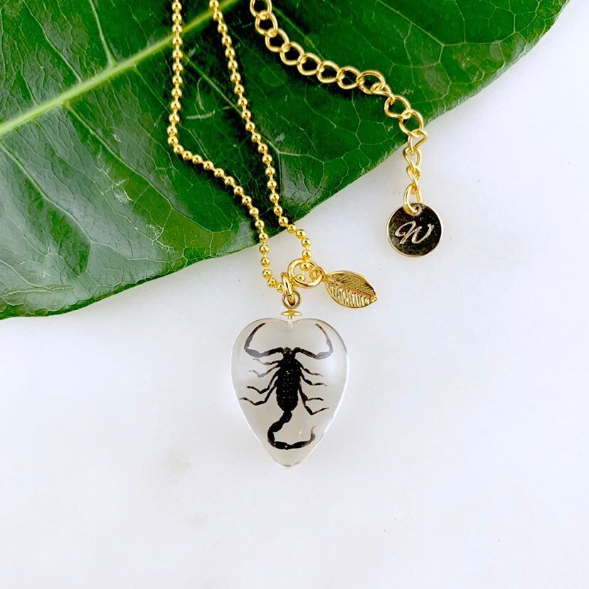 Real Black Scorpion Heart Necklace 16K Gold rhodium Plated Etsy