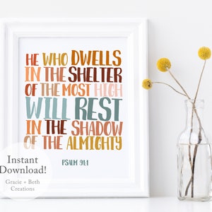 Psalm 91:1 Christian Printable Wall Art | Bible Verse Art | Inspirational Scripture Digital Print | Instant Download | 8x10, 5x7 & 4x6
