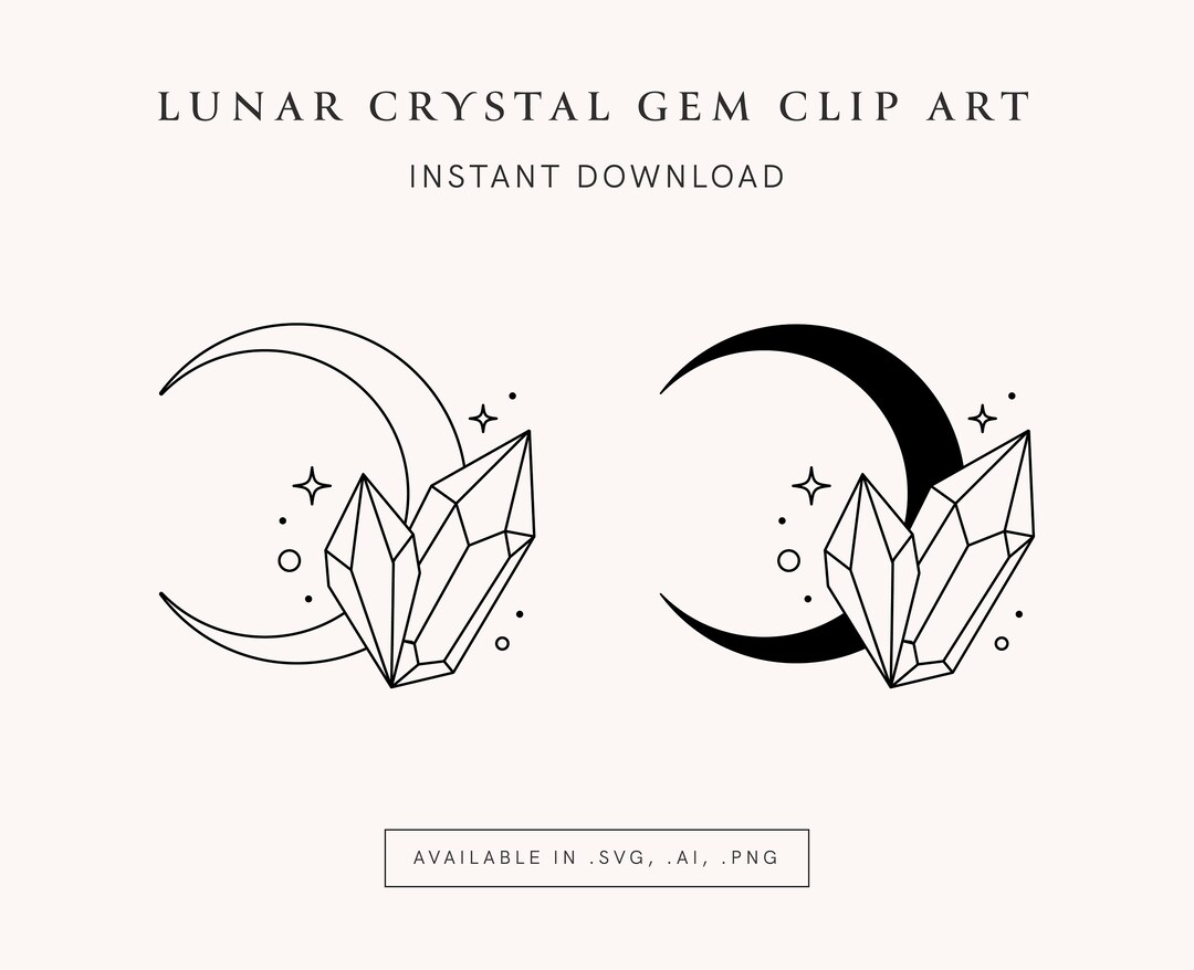 Crystal Gem Crescent Moon Clip Art .SVG Adobe Illustrator - Etsy