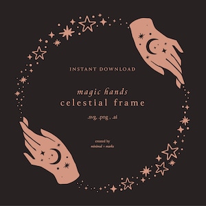 Stars and Sparkles Circle Frame SVG, Celestial Frame, Witchy Clipart, Galaxy SVG, Silhouette Stars for Cricut, Mystical Boho Bohemian Frame,