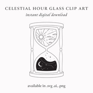 Hourglass SVG Clipart, Celestial Moon & Sun Icon Vector Art, Moon Logo Design, Digital Paper Pattern Download, Boho Witch Design,