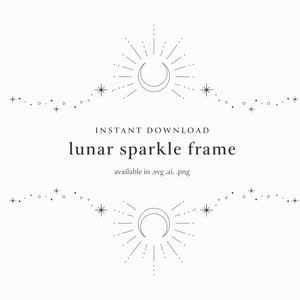 Moon & Sparkles Rechteckiger Rahmen Divider, Hochzeit Einladung Rahmen für Cricut Clip Art SVG AI PNG,