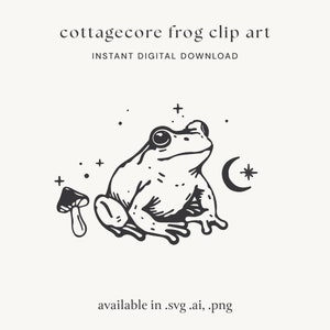 Cottage noyau grenouille Clip Art, clipart champignon champignon vénéneux céleste, conception crapaud mystique, téléchargement numérique instantané pour Cricut,