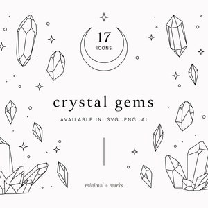 Clipart kryształowy kamień szlachetny, Celestial SVGs dla Cricut, Gotowy projekt logo kryształowego, Cyfrowy wzór boho,