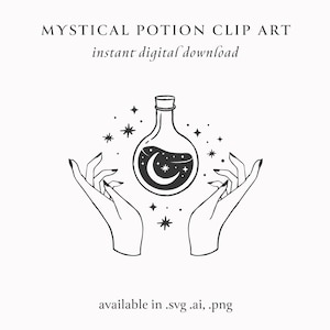 Celestial Magic Potion Witch Clipart .SVG, Archivos para Cricut, Diseño de logotipo prefabricado de Magic Hands, Papel digital,