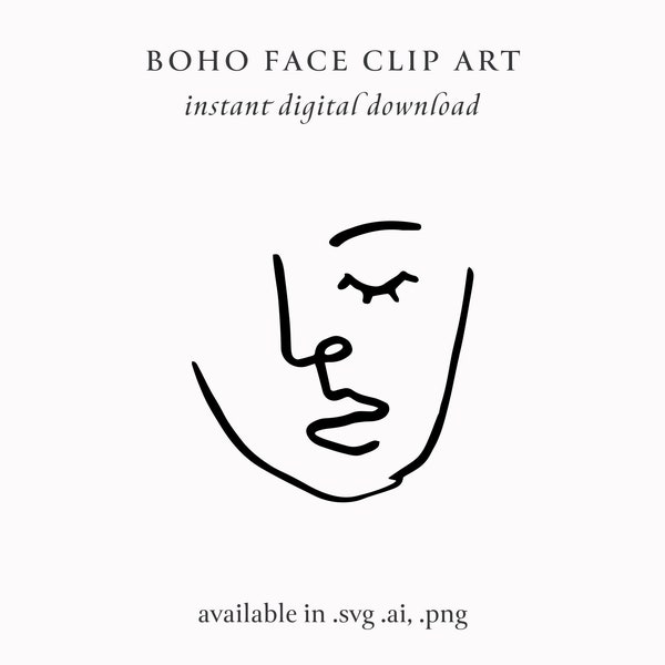 Boho Monoline Face SVG, Geometric Modern Bohemian Logo Clip Art, Chic Elegant Hand Drawn Face Line Drawing for Cricut and Package Design,