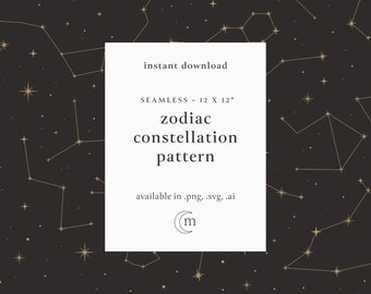 Patrón digital celestial sin costuras, estrellas y destellos Constelación del zodíaco. Wicca textil PNG, papel de álbum de recortes digital repetible