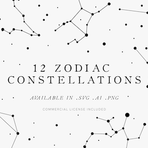 Zodiac Constellation Astrologie Celestial Clip Art, Vektor, SVG, Cricut, kommerzielle Lizenz inbegriffen,