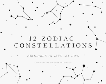 Zodiac Constellation Astrology  Celestial Clip Art, Vector, SVG, Cricut, Commercial License Included,