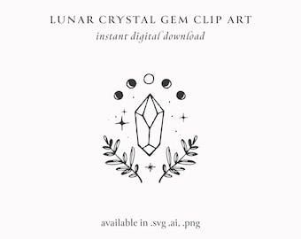 Crystal Gem Celestial Clip Art .SVG, Cricut Instant Digital Download, Bohemian Logo Design Illustration,