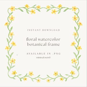 Couronne florale aquarelle, cadre de marguerite botanique dessiné à la main de vigne Coquette,