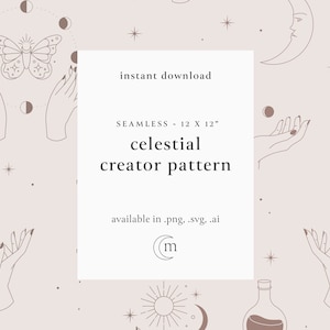 Padrão digital de mãos celestiais sem costura, constelação do zodíaco com estrelas e brilhos. Wicca têxtil PNG, papel de álbum de recortes digital repetível,