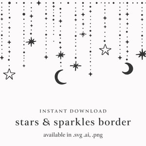 Sterren & Sparkles Frame Krans SVG, Divider Border Paragraaf Cricut Vector Bestand, Galaxy SVG, Silhouet Sterren, Mystieke Frame