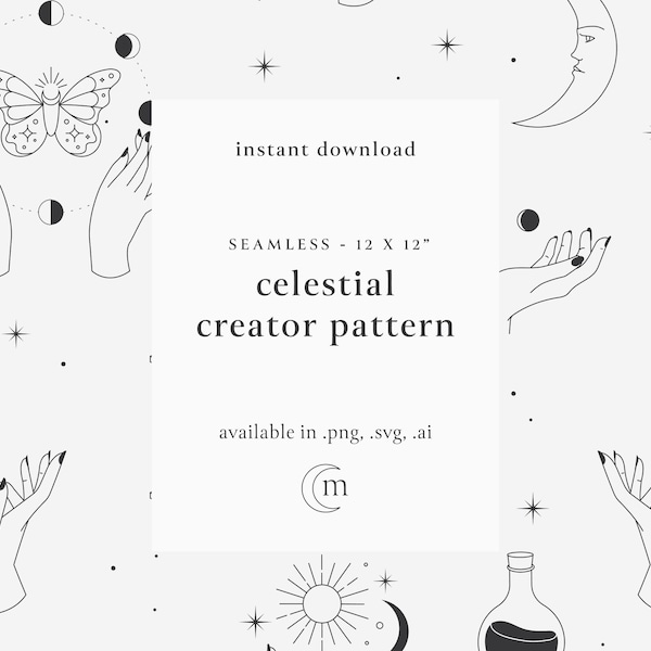 Seamless Celestial Digital Pattern, Stars & Sparkles Zodiac Constellation .PNG Textile Wicca, Repeatable Digital Scrapbook Paper