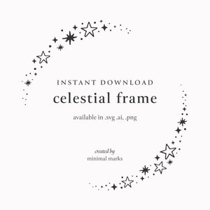 Sterren en Sparkles Circle Frame SVG, Hemelse Frame, Galaxy SVG, Silhouet Sterren voor Cricut, Mystieke Frame,