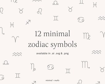 Zodiac Sign Vector Set Astrology Clipart Pattern Digital Paper Instant Download .SVG .PNG .AI