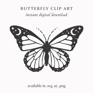 Himmlische Schmetterling SVG, Mond Motte handgezeichnete Clip Art, Monarchfalter Cricut Design Datei digitales Muster Sofort-Download,