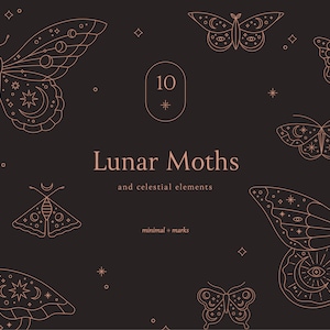 Celestial Moth Clip Art SVG, Mystical Butterfly Vector Icons for Cricut, Moon Lunar Digital Download, Digital Pattern, Digital Paper