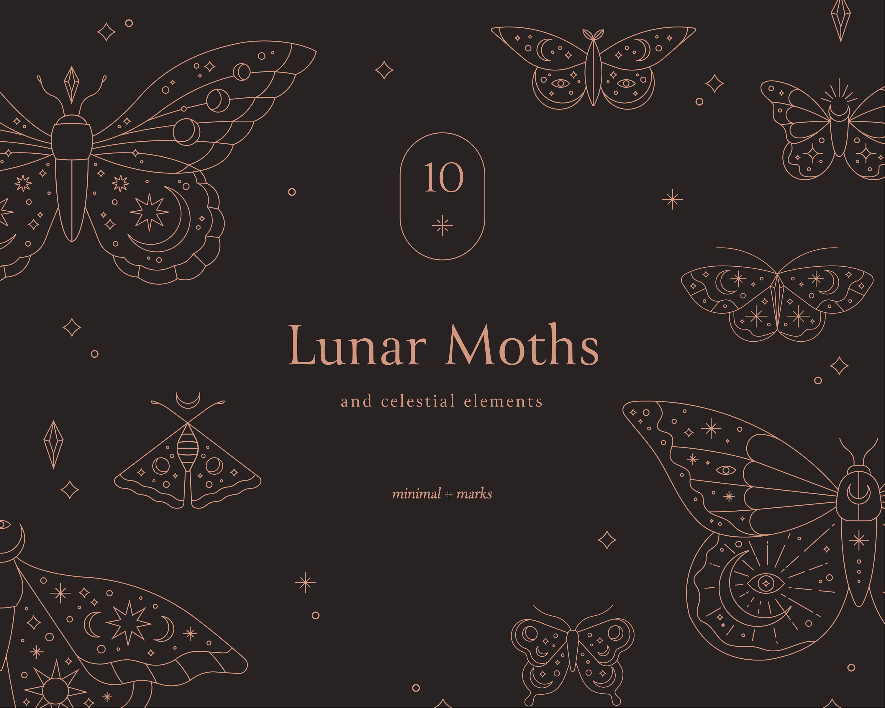 Celestial Moth Clip Art SVG, Mystical Butterfly Vector Icons for Cricut ...