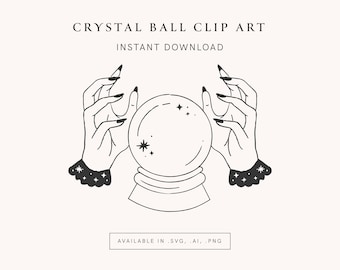 Crystal Ball Witch Clip Art SVG Cricut Vector Illustration Digital Paper Instant Download
