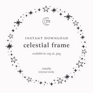 Sterren en Sparkles Circle Frame SVG, Hemelse Frame, Galaxy SVG, Silhouet Sterren voor Cricut, Mystieke Frame,