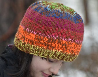 Double thick, chunky, rainbow hat