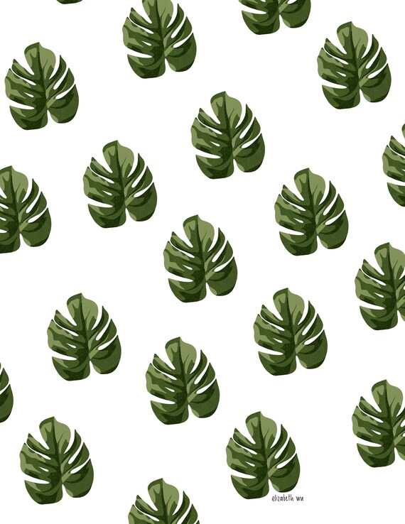 Monstera Leaf Pattern Illustrated Print Digital Download | Etsy