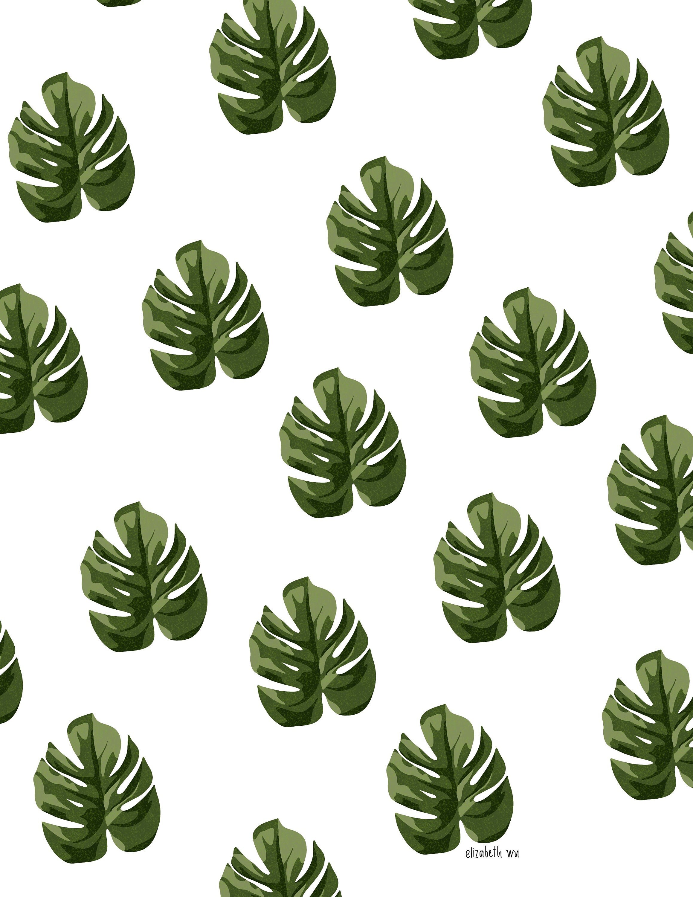 Monstera Leaf Pattern Illustrated Print Digital Download | Etsy
