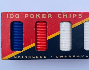 Box of 100 Vintage Embossed Golfer Composition Poker Chips in Red White and Blue Poker Night Vintage Poker Chips