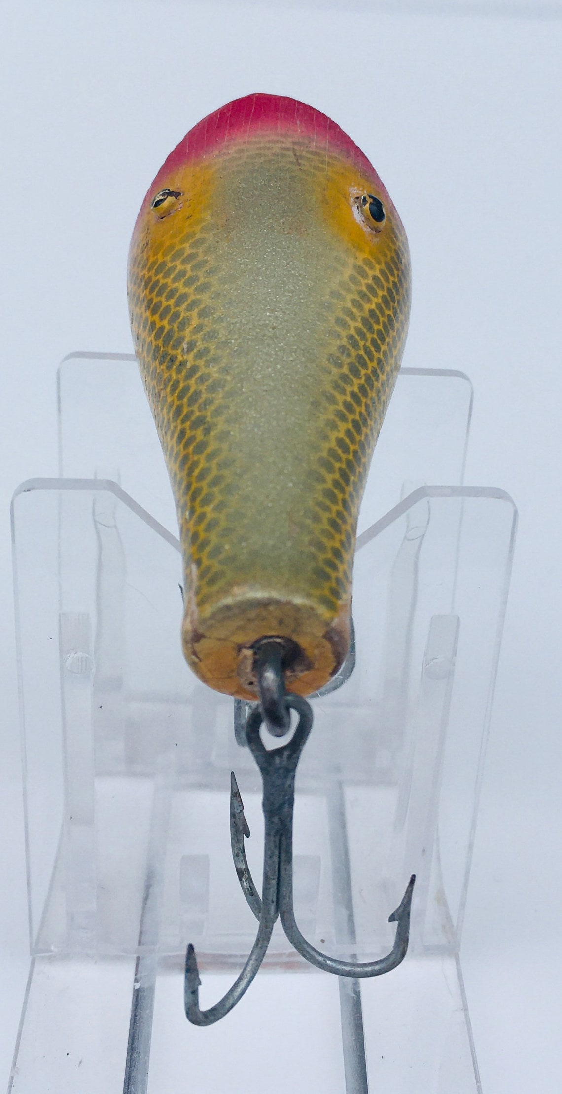 Folk Art Fishing Lure Minnow Wood Vintage Red Gold Etsy