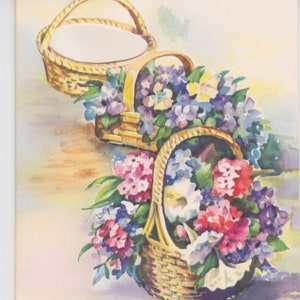 Vintage 1940s unused notecard with baskets of flowers a Handi-Note by Artistic Cards image 1